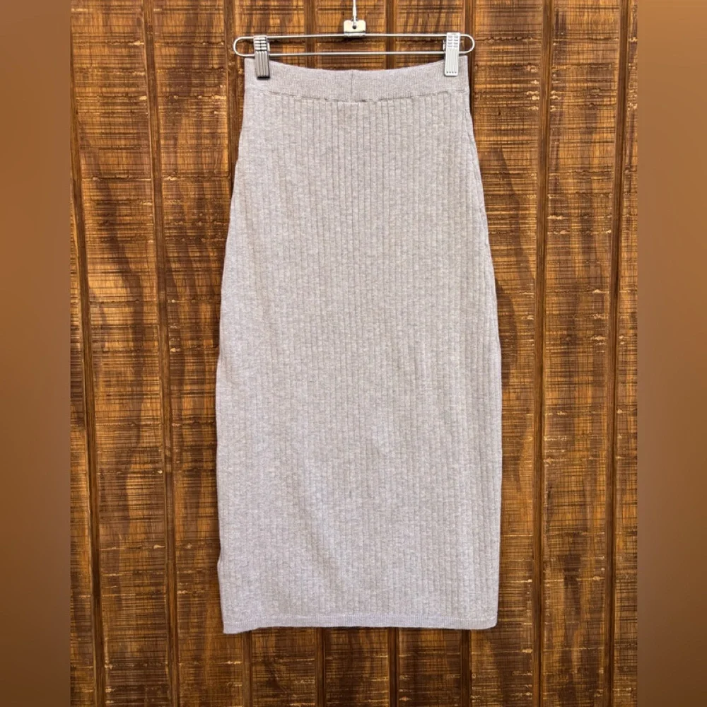 Free People Skyline Gray Ribbed Knit Split Skirt